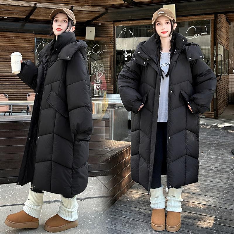 Winter New Hooded Cotton-padded Jacket, Knee-length Women's Cotton-padded Jacket, Versatile Thickened Bread Coat, Cotton-padded Jacket