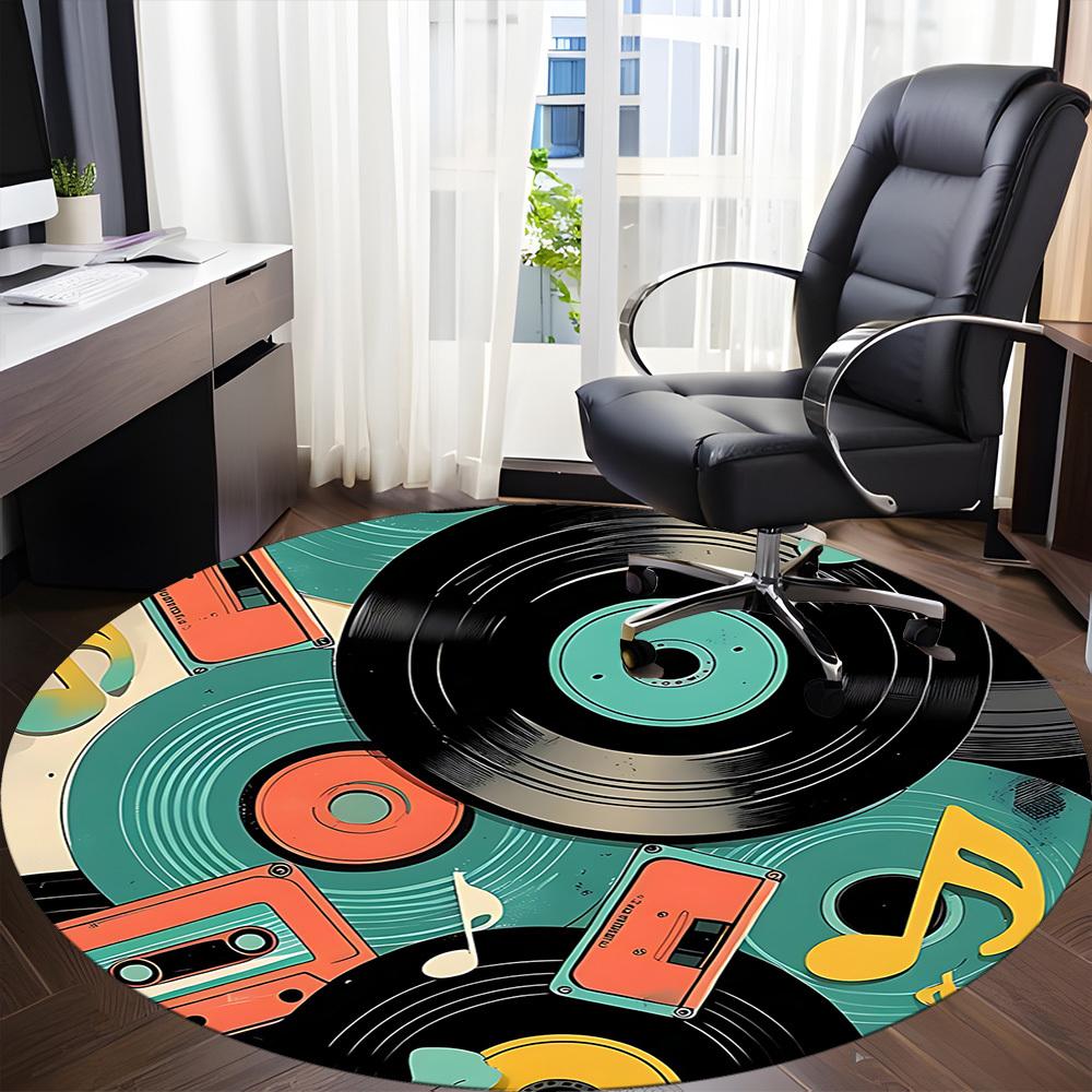 1pc Music Retro Office Round Area Rug, Indoor Mat Suitable ForOffice, Under Office Chairs Bedroom Living Room Home Decor T168