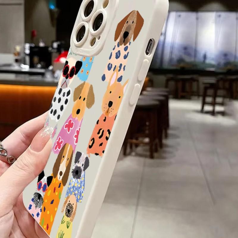 Cute Hand-Painted Dog Collection Phone Case for iPhone 17 16 15 14 13 12 11 Series Pro Max Plus Double Layer Protection