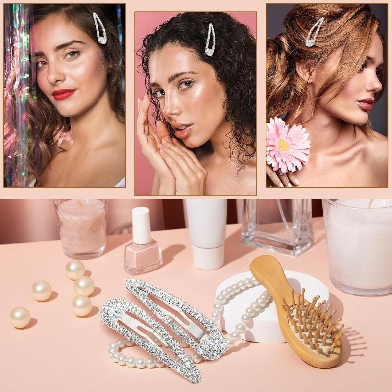 2pcs Rhinestone Metal Snap Hair Clips, Shiny Crystal Duckbill Clips, Fashion Bangs & Broken Hair Barrettes, Perfect for Party & Valentine's Day