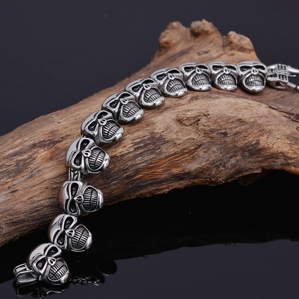 Gotisk helskallehuvuden Kedjearmband för män Punkrock herrarmband Cykelsmycken till hands 316L tillbehör i rostfritt stål