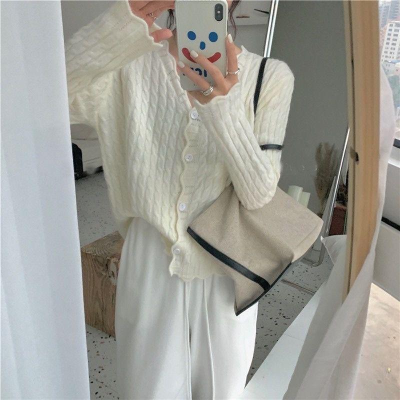 Korean version new long sleeved spring and autumn thin cardigan knitted top loose short sweater slimming jacket