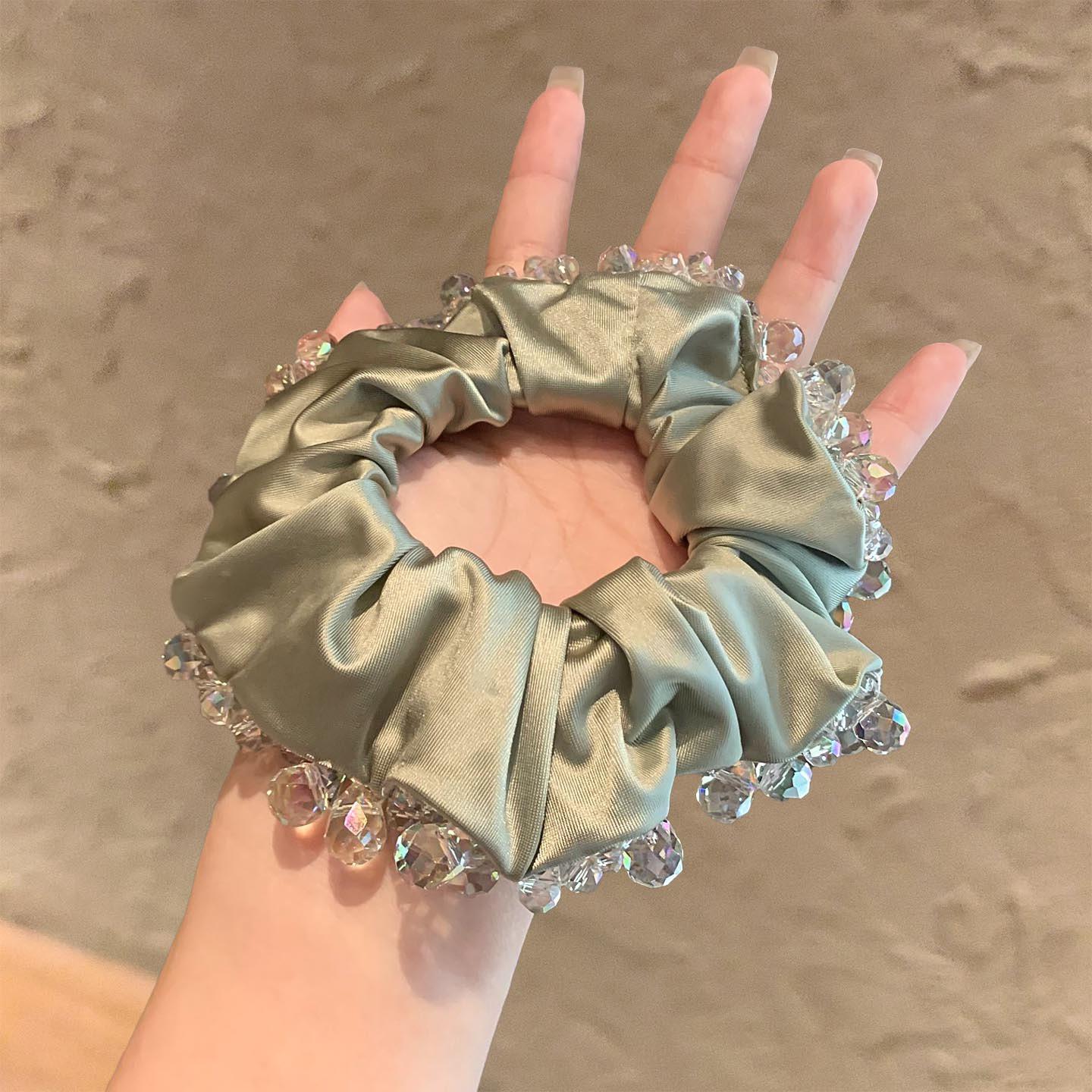 Elegant Heavy Work Crystal Satin Hair Tie - Forest Style High-Elasticity Bun Accessory for Women