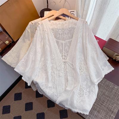 DIMANAF 2025 Summer Women Lace Holiday Cardigan T-Shirt Basic New Fashion Tops Lace Tees Casual Loose Tees