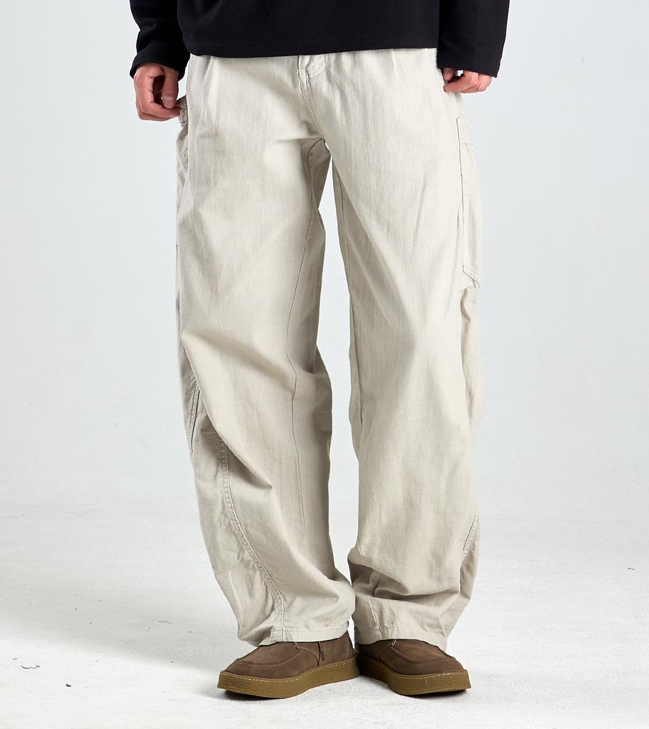 Beoteunseoul Utility Curved Cotton Elastic Waist Pants (Ivory)