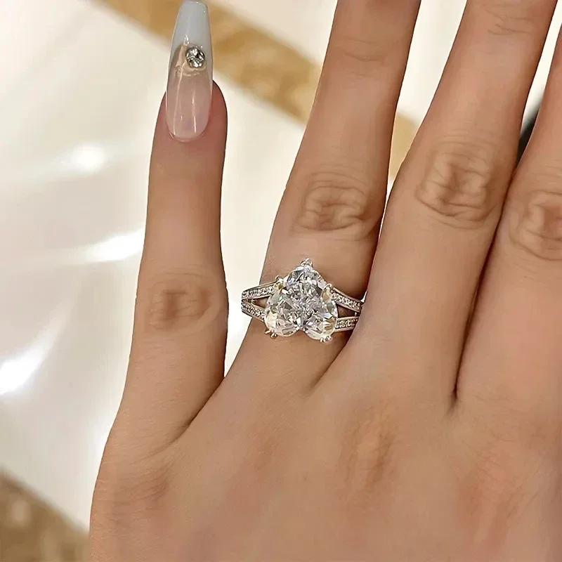 Luxury Heart Cubic Zirconia Crystal Rings For Women Engagement Wedding Band Fashion Accessories Color Love Jewelry