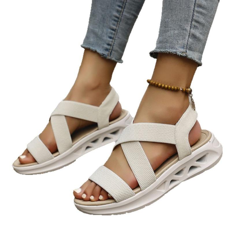 Dámské sandály s elastickým páskem a otevřenou špičkou, s měkkou podrážkou, ležérní letní obuv