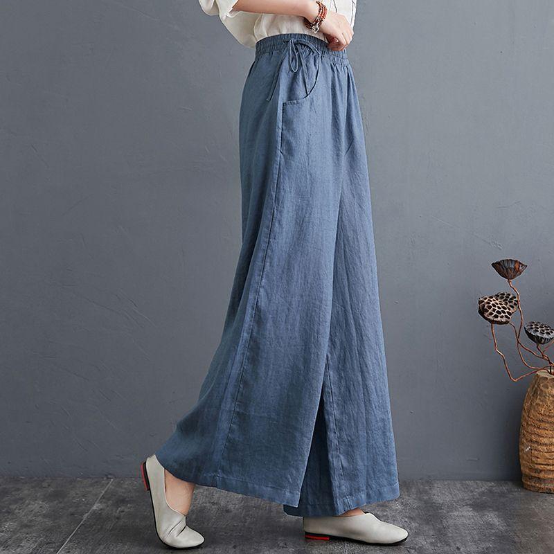Spring and Autumn Women's High Waisted Pants Retro Artistic Loose Fitting Slimming Straight Leg Casual Pants