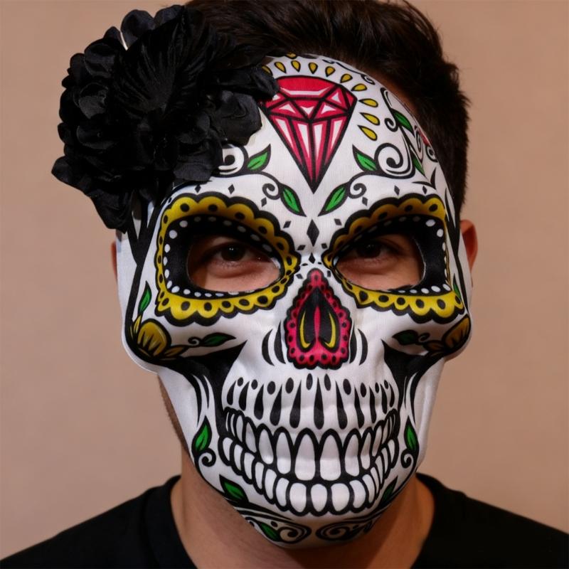 Day of The Deads Mask Sugar Skull Mask with Rose Decorations Masquerades Mask for Halloween Cosplay Party Costume Gifts