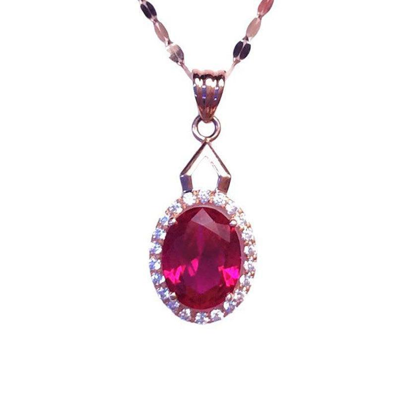 Exquisite Russian Purple Gold-Plated Rose Gold Redstone Pendant, Simple Fashion And Luxury Temperament, High-End Colored Gold Chain.