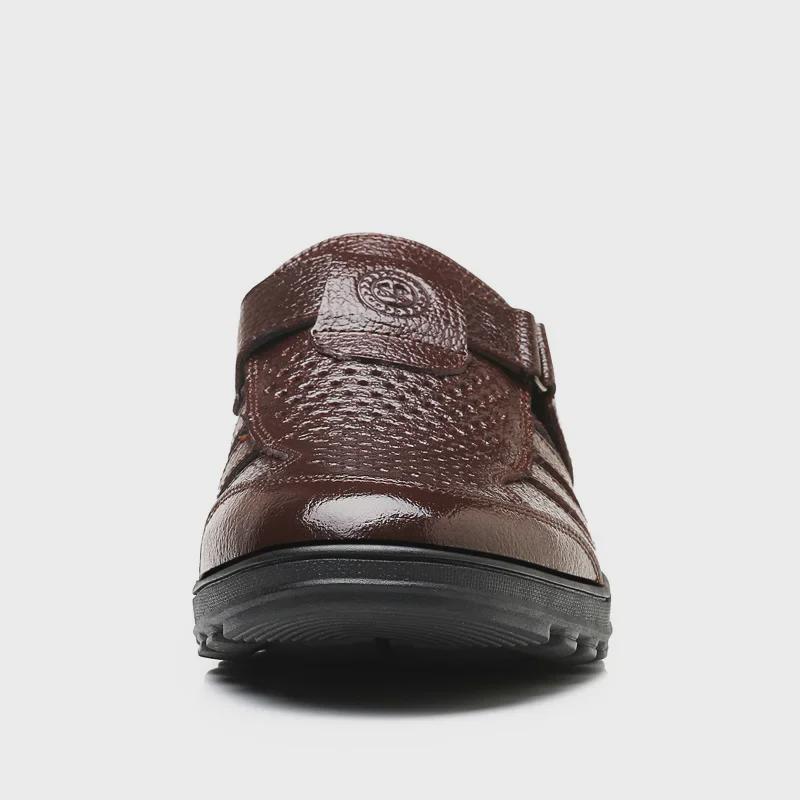 Herrsommar Sandaler i andningsbart läder - Svarta Casual Koreansk stil Formella skor