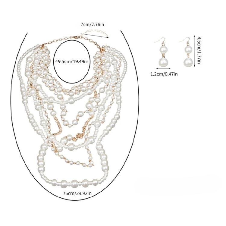 Stylish Pearls Jewelry Set Featuring Multilayers Necklace and Earrings Accessory for Fashionable Woman Casual Wear