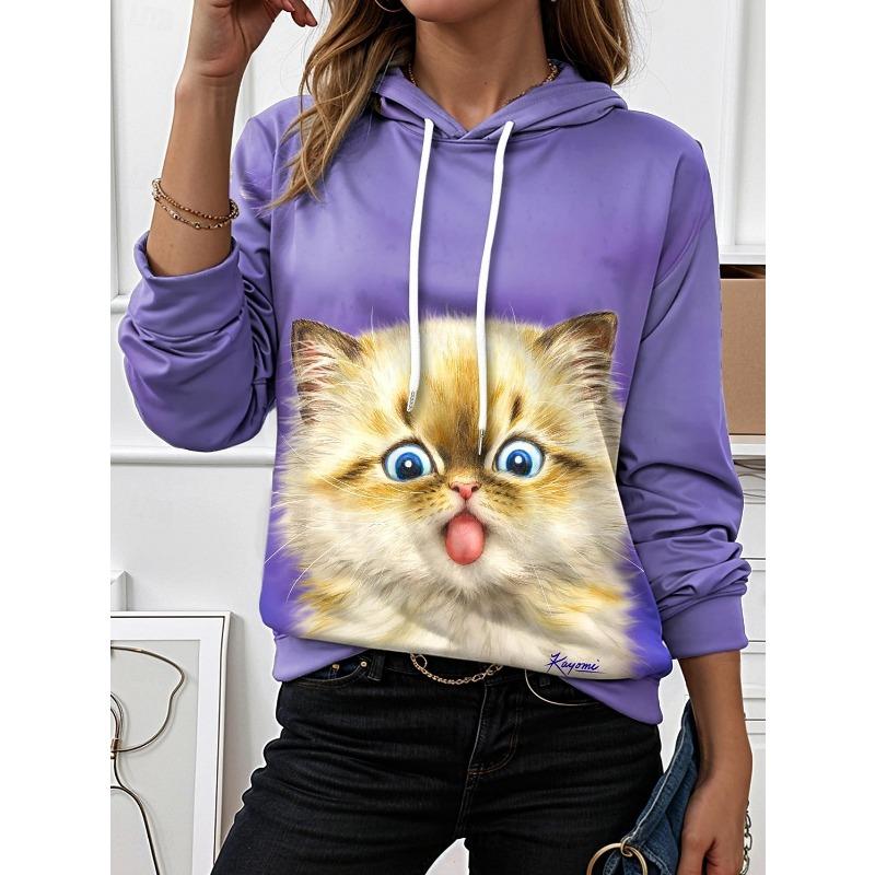 Fashion Women's Hooded Hoodies 3D Print Animal Cat Graphics Casual Sweatshirt Pullovers Streetwear Women's Clothing Fall Winter