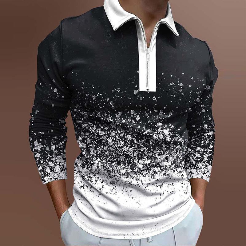 Slim Fit Long Sleeve Zip Polo Shirt, Stylish Casual Men's Top