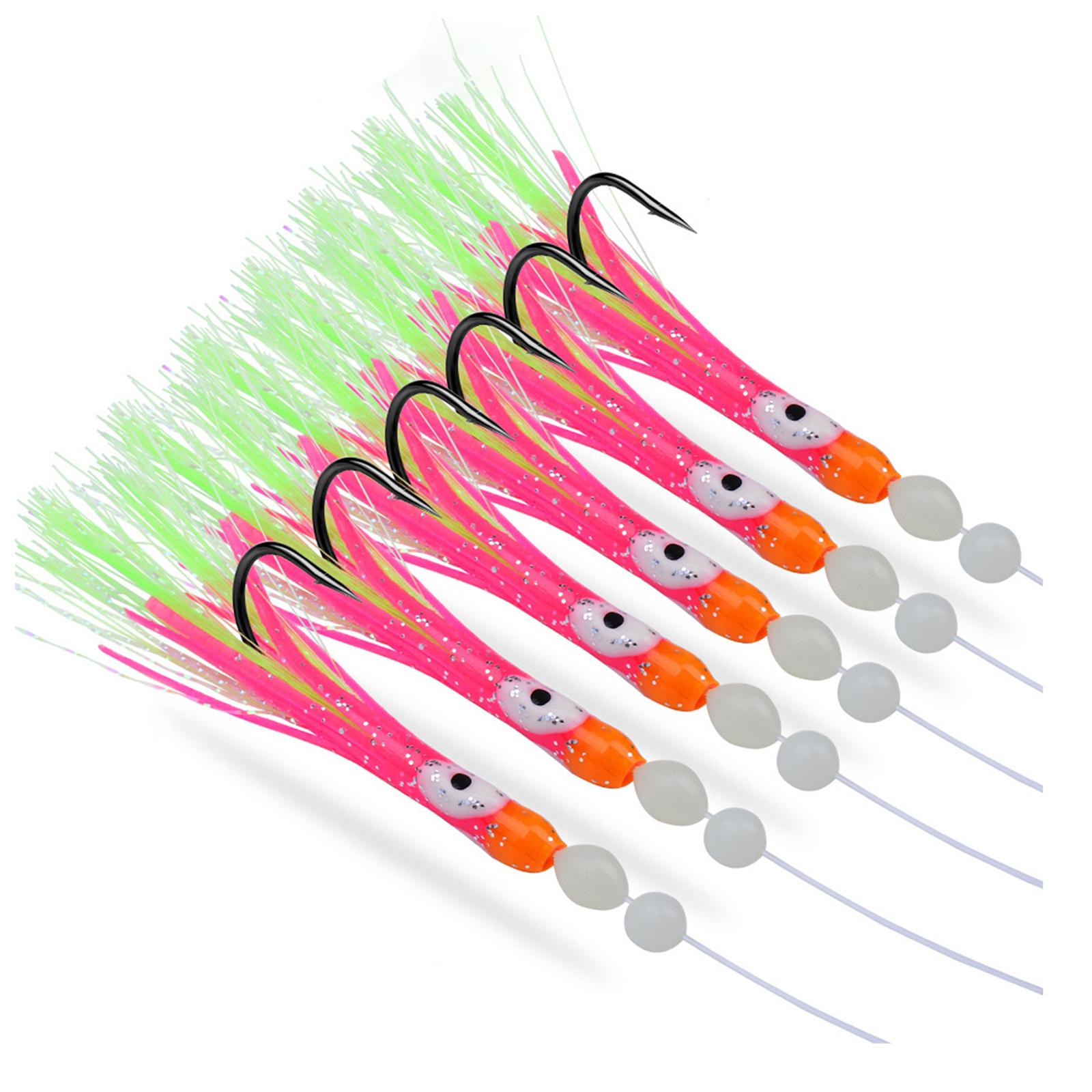 

6 шт. Крючки для ловли осьминога и каракатицы, Рыболовные приманки, Юбки для кальмара, Троллинговые приманки, Джиг для кальмара, Светящиеся джиг-крючки, Светящаяся приманка для ловли кальмара A