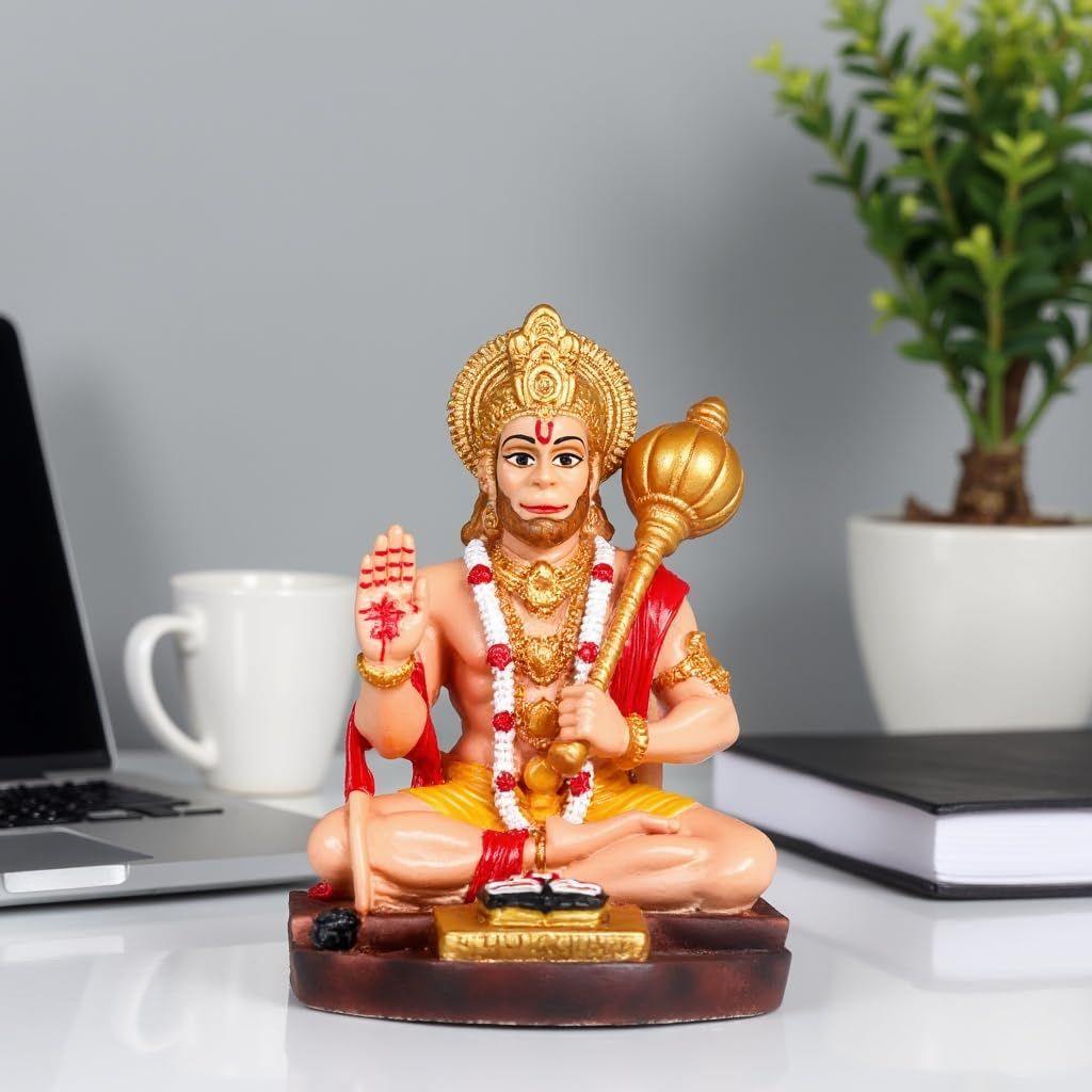 Murti de Hanuman Ji para Painel de Carro, Ídolo para Pooja em Casa com Hanuman Chalisa para Proteção contra Energia Negativa, Boa Sorte e Sucesso