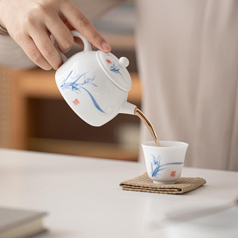 Underglaze Hand-painted White Porcelain Tea Cup Household Small Teacup Tea Bowl Cup Smell Cup Kung Fu Tea Set Master Cup