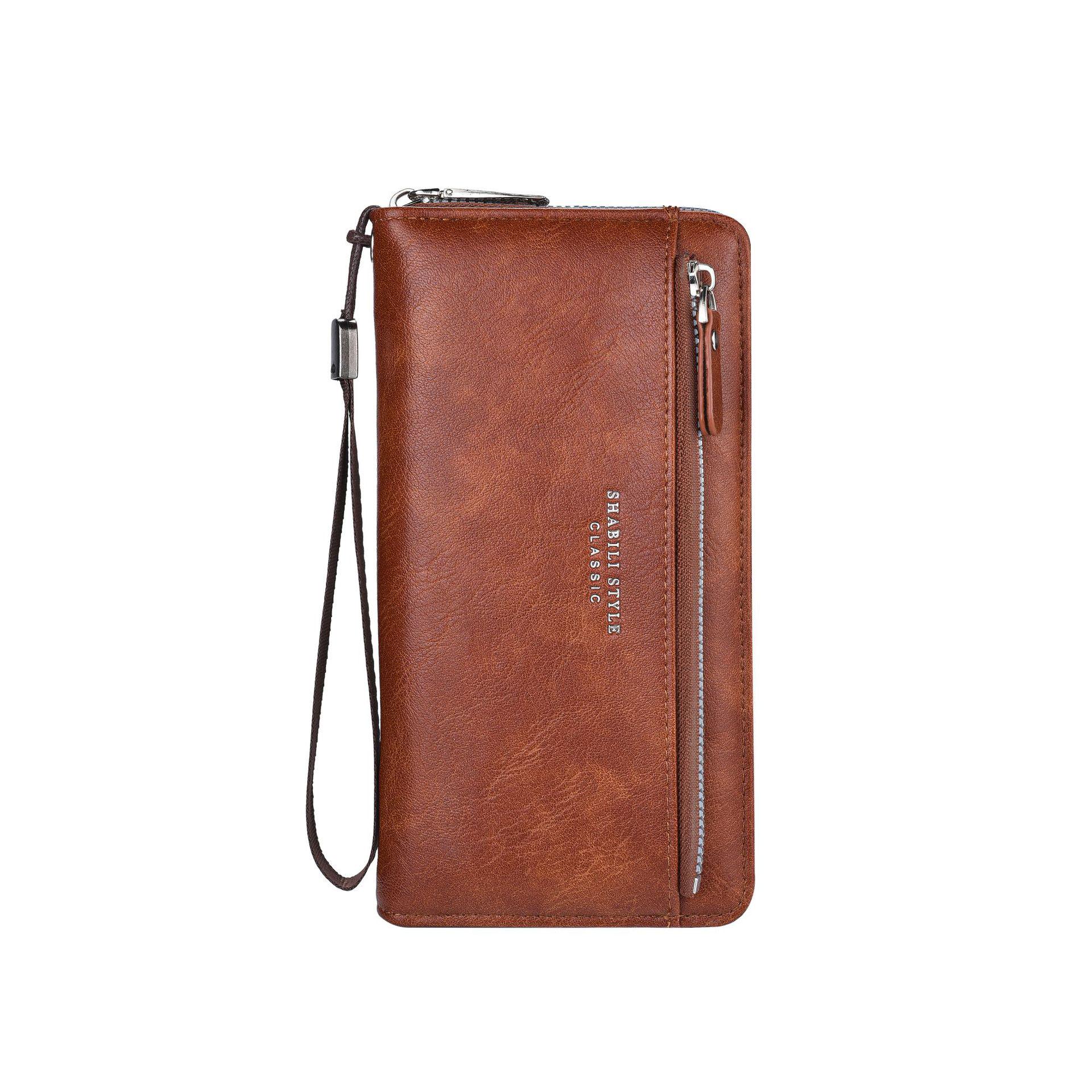 

Men s Soft Leather Long Wallet with Card Slot and Zipper светло-коричневого