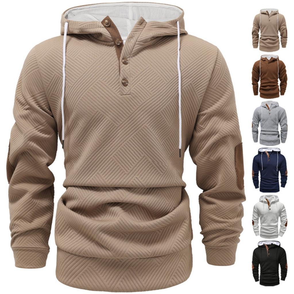 Autumn and Winter Men's Solid Color Jacquard Hooded Sweatshirt, Loose Sports Casual Top, Jacket
