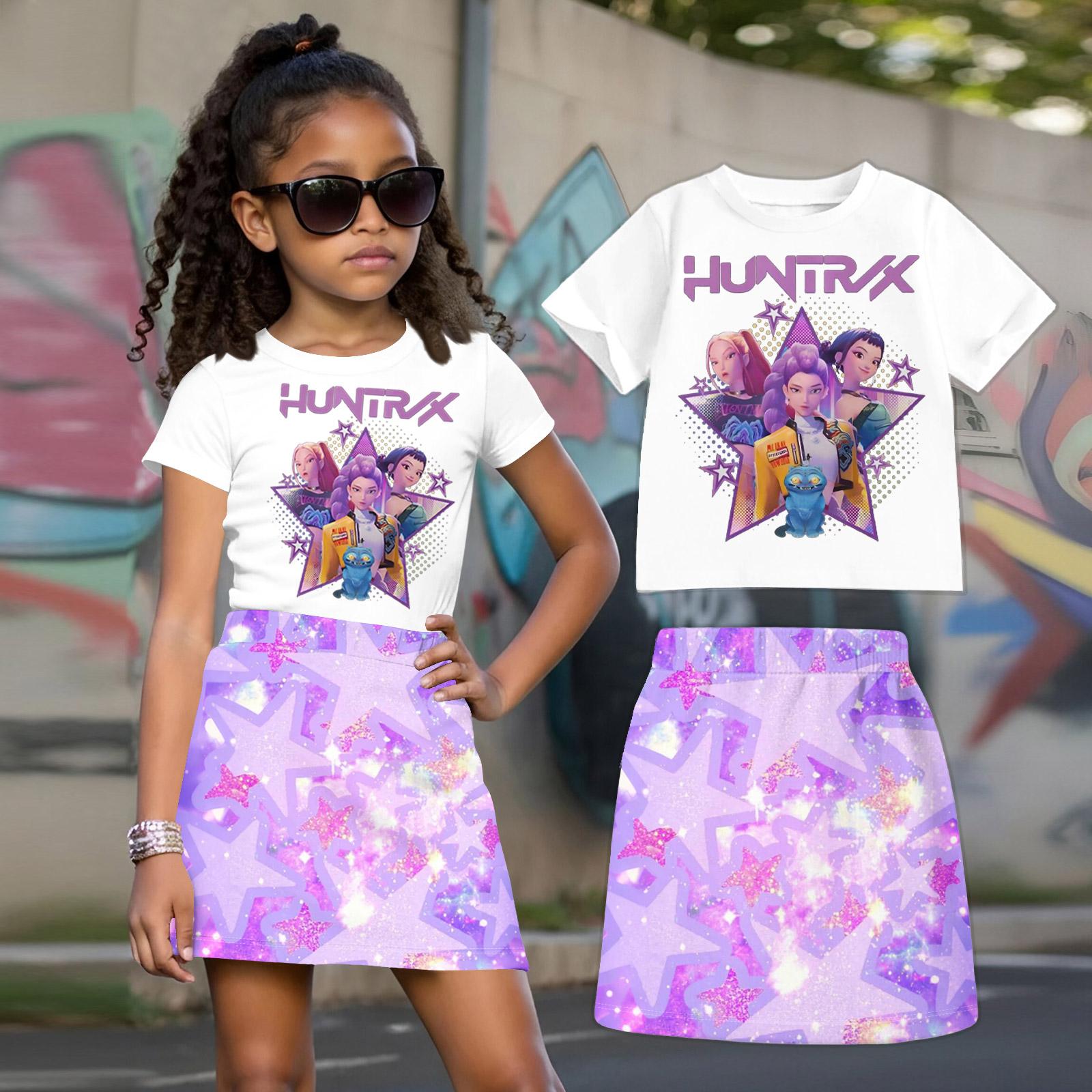 

Witch Children s Printed Loose Casual Fashion Round Neck Short Sleeved Top+Short Skirt Set 160 кавун червоний колір