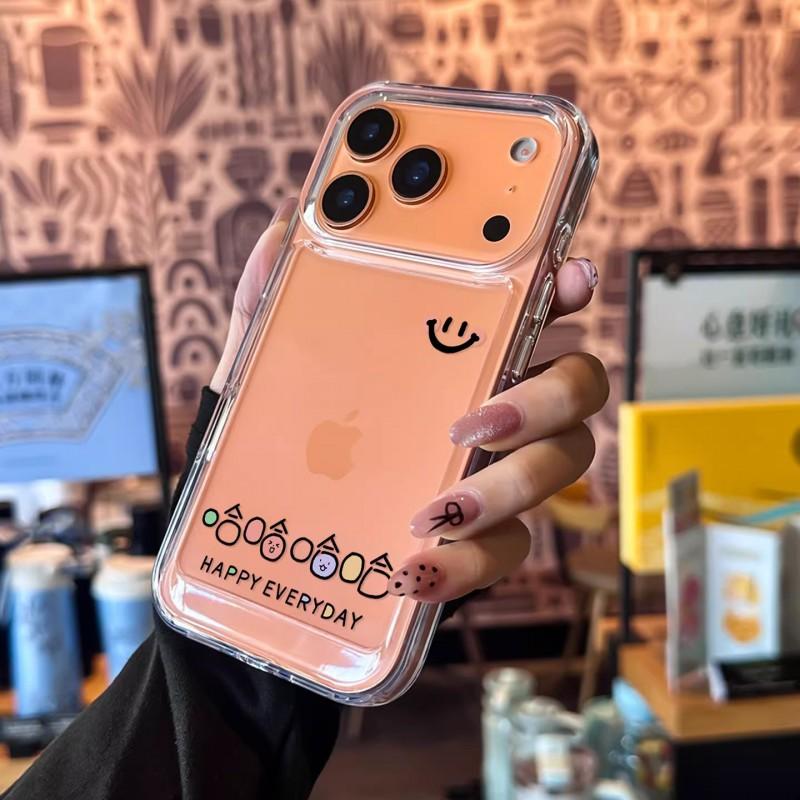 Clear Acrylic Thin Phone Case With Smiley Face Design IPhone 17 Pro Max 16 15 Series AI Button Compatible iPhone 17 Pro Max with AI Button