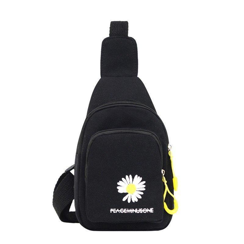 Embroidered Canvas Chest Bag Stylish Small Crossbody Bag Female Shoulder Bag for Women Daily Use, Travel, Running Outdoor Sports
