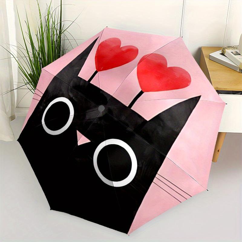 1pc Love Cat Automatic Open/close Folding Compact Umbrella, 8-Rib Sturdy Canopy, Lightweight Portable, Everyday Use, Gift, Outdoor Umbrella, Travel Es
