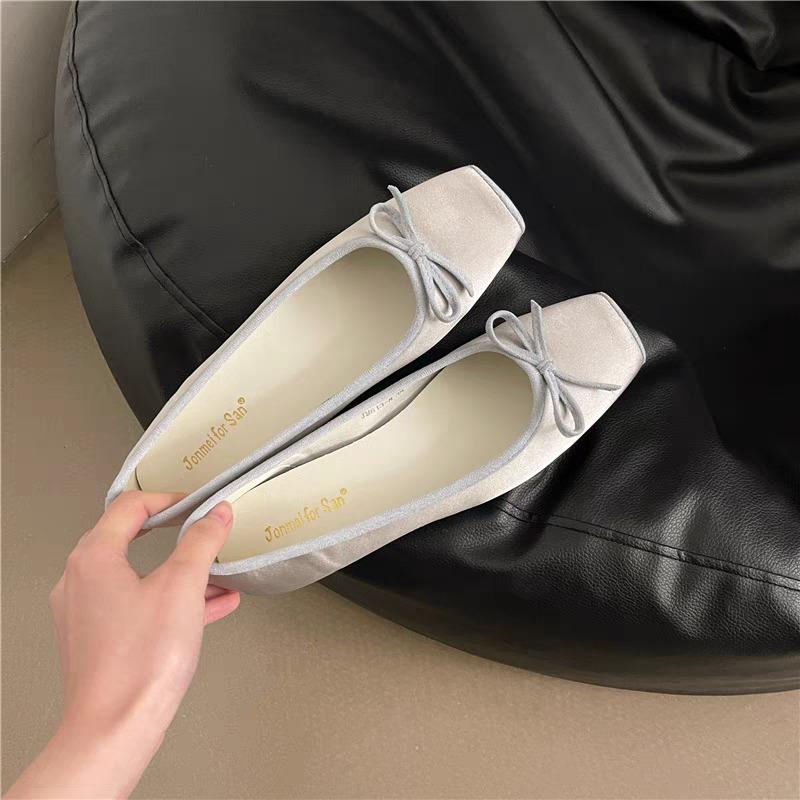 Fashion 2025Breathable Silk Ballerinas Ballet Flats Women Summer Autumn Slip On Loafers Square Toe Bowknot Flat Casual Shoes