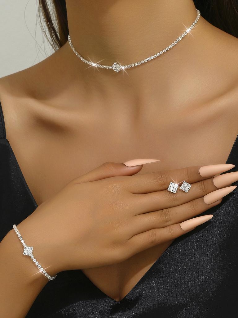 High-end Niche Versatile Necklace Earrings Jewelry Set New Exquisite and Simple