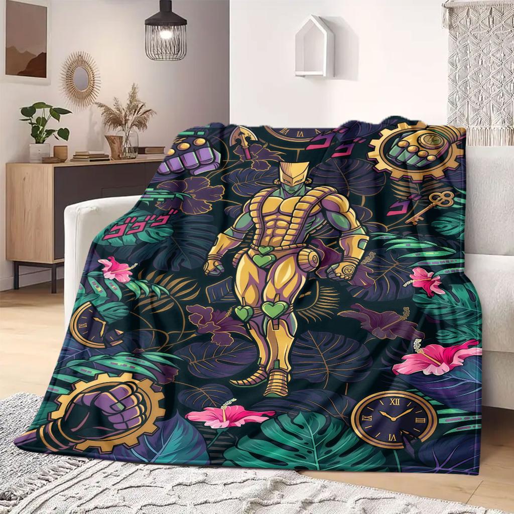 JoJo's Bizarre Adventure Flannel Blanket, Cartoon Print for Bedroom Accessories, Warm Throw for Chairs, Portable Travel_LIAN