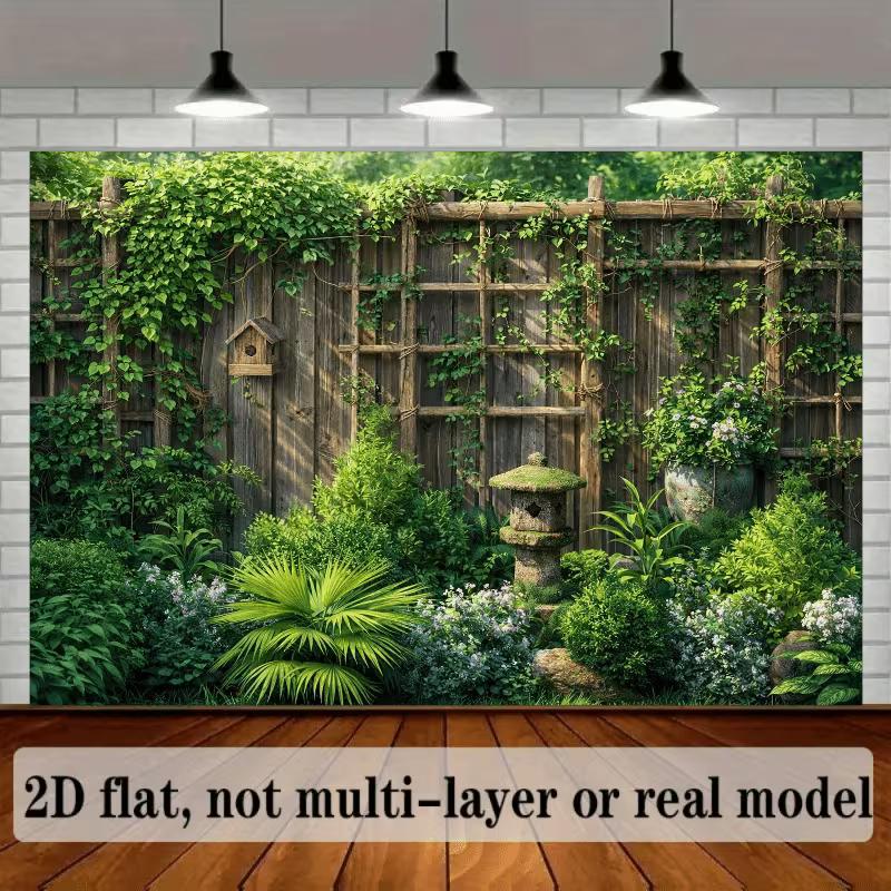 2D Rustic Wood Fence Greenery Backdrop for Outdoor Theme Party
