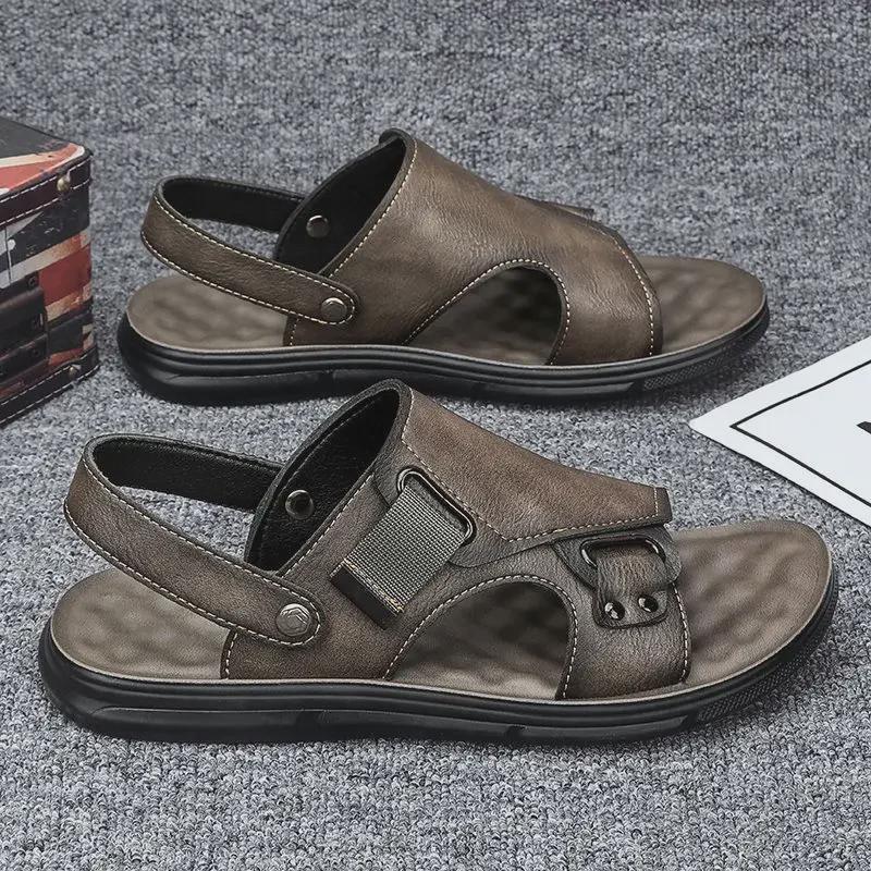 Herren Echtleder Sommer Sandalen, Dicke Sohle, Rutschfest, Lässig Weich Dual-Purpose.