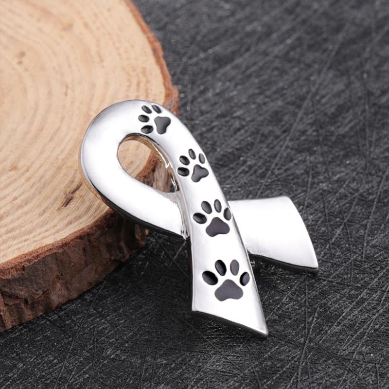 Exquisite Dog Paw Print Ribbon Brooch Pin Breast Cancer Awareness Breastpin Sign Corsage Clothes Jewelry Brooches Pin