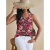 Womens Vintage Floral Print Sleeveless V-Neck Top Comfortable Casual Blouse Soft Cotton-Like Fabric 2025