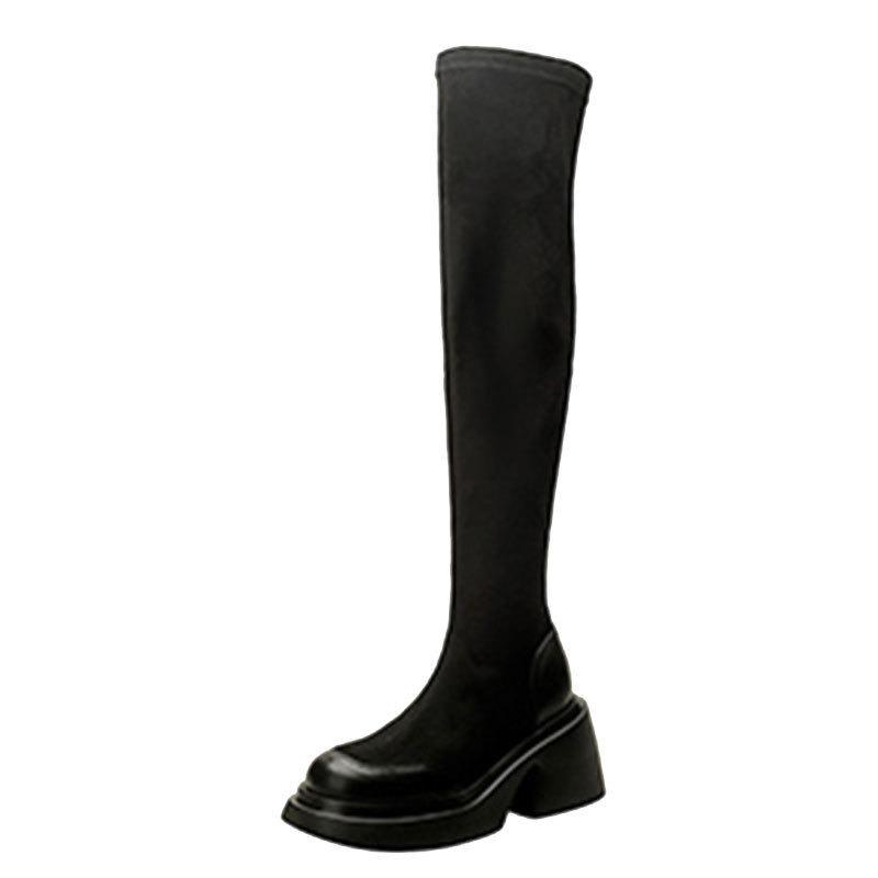 Suede Thin Elastic Boots Women's Autumn and Winter New Small Height-increasing Boots Thick-soled Waterproof Table Over the Knee Boots
