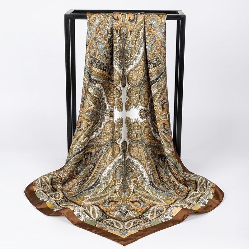 Luxury Brand Square Silk Scarf Women Satin Paisley Print Hijab Scarves Muslim Pareo Bandana Female Shawl Wrap Headband Foulard