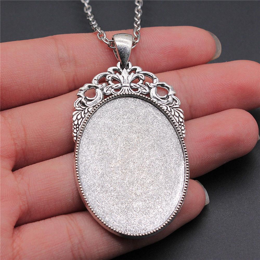 45cm Or 70cm Long Chain Necklace Oval Glass Cabochon Base Setting Tray Minimalist Jewelry Components QN054
