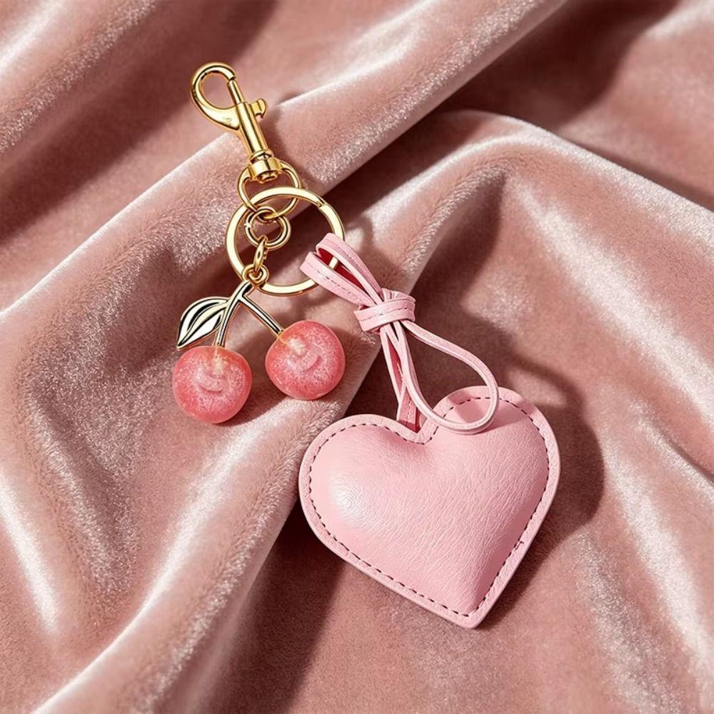 PU Leather Cherry Bag Charm Hearth Design Leather Heart Pendant Cute Cute Car Decor Car Keys