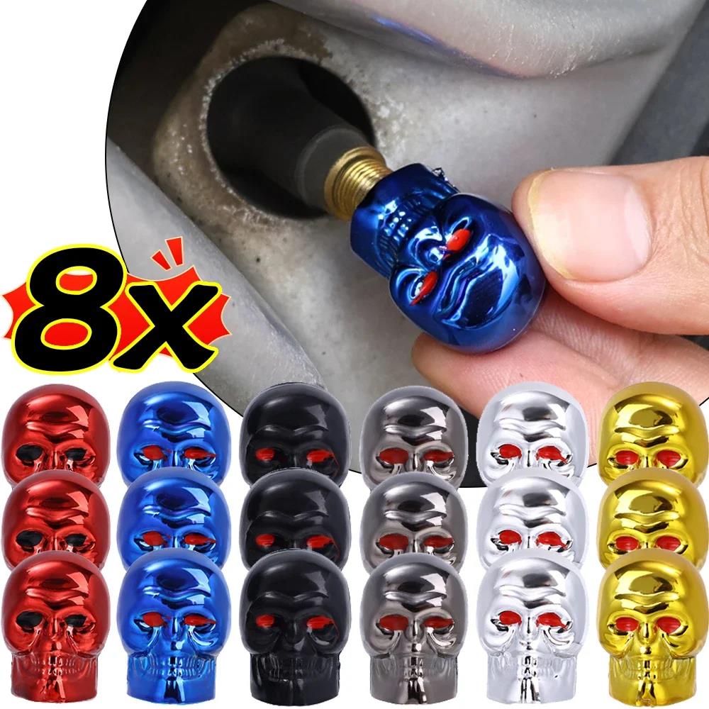 1-8pcs Universal Car Skull Style Antirust Copper Core Motorcycle Bike Car Wheel Tyre Tires Valve Stem Caps Exterior Accessories Stem Caps1