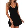 European and American women's dress V-neck tied backless slim fit solid color suspender dress women