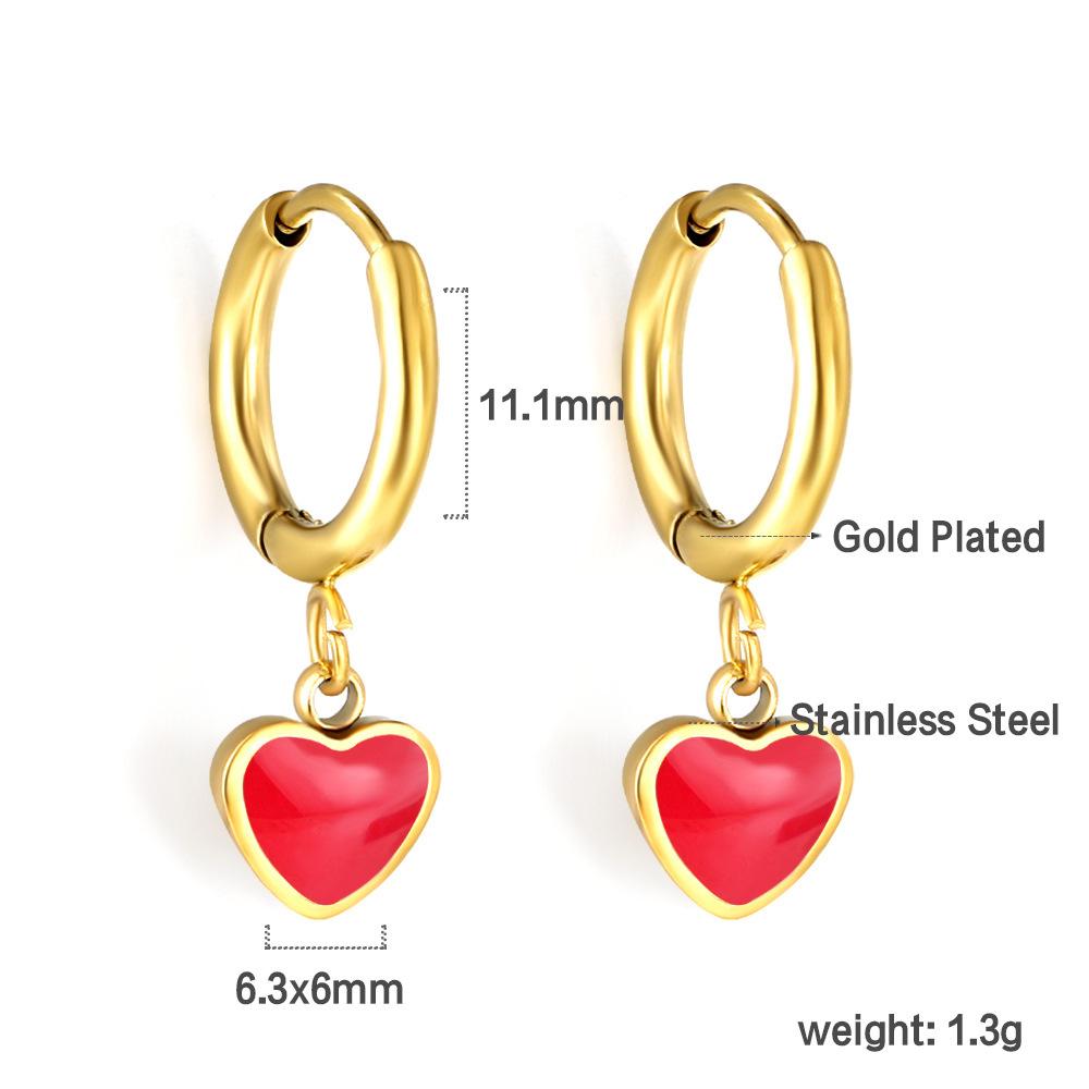 Love earrings simple personality cute girl color dripping oil heart stud earrings stainless steel earrings
