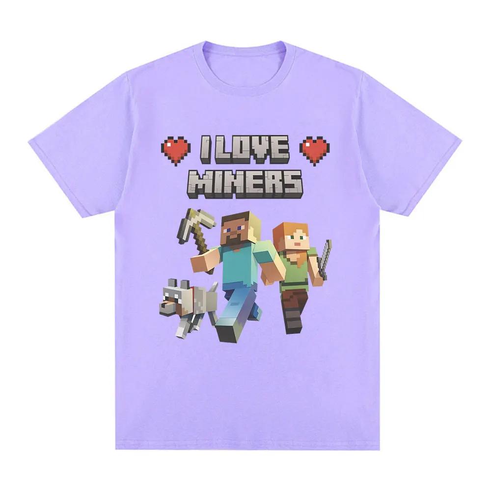 I Love Miners Print T Shirt Otaku Game Funny Meme T-shirt Unisexs Women Clothing 100% Cotton Casual Short Sleeve Oversized T Shirts