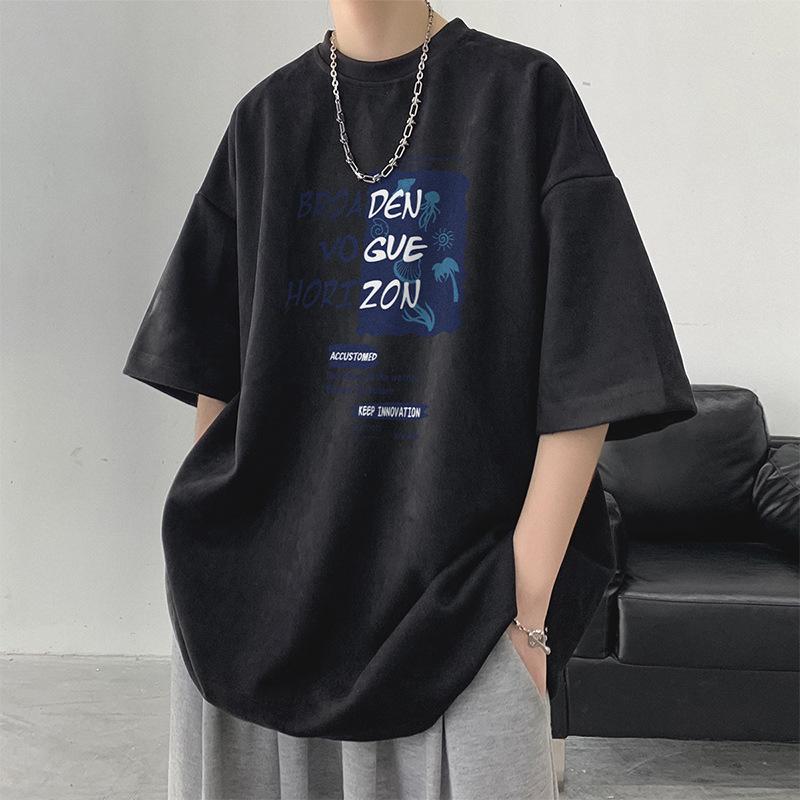 

High Quanlity Cotton Short Sleeved T-shirt For Men s Summer Trendy American Style Loose Sport Casual Tee Tops Men s Clothing S