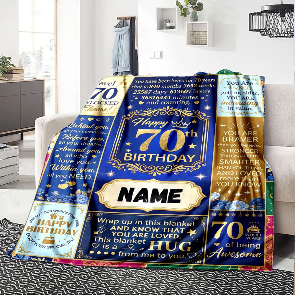 70Th Birthday Celebration Blanket Customize Your Name Warmthful Decor Perfect For Sofa Couch Office Bed Picnics For All Occasions Stylish Decor