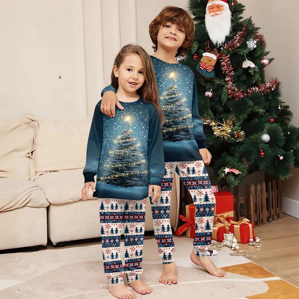 Family Matching Print Sets Pajamas Loungewear Outfits Family Matching Long Sleeve Tops+Pants Set