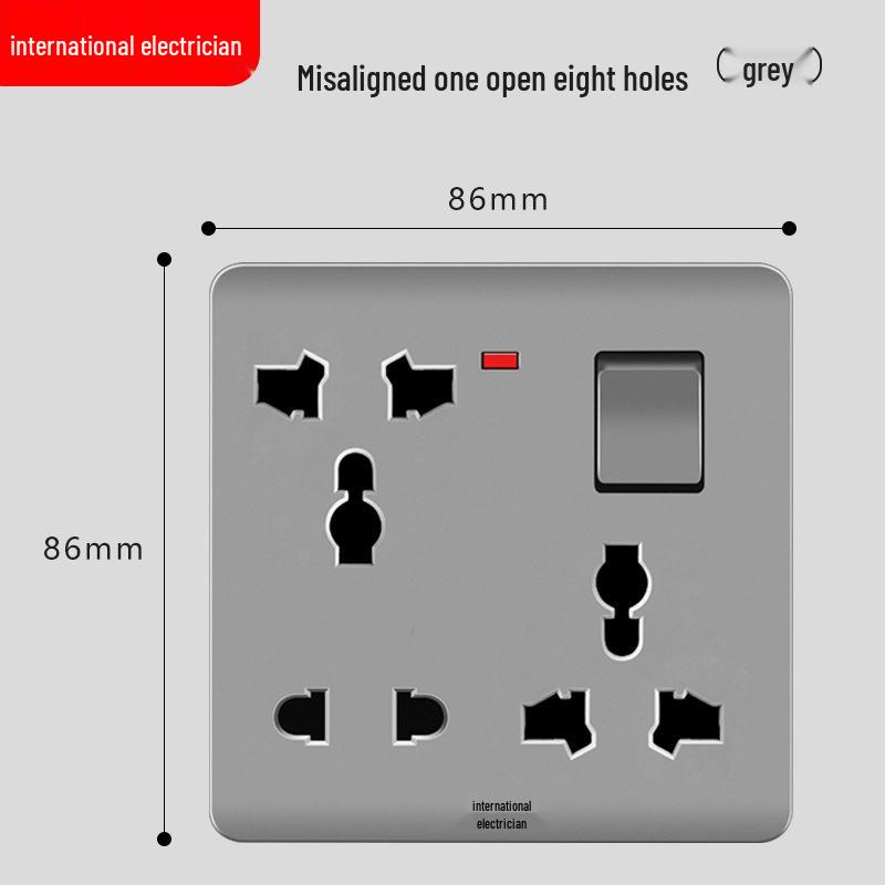 86 Type One-Gang Multi-Function Socket with Switch, High-Power Ten-Hole Panel