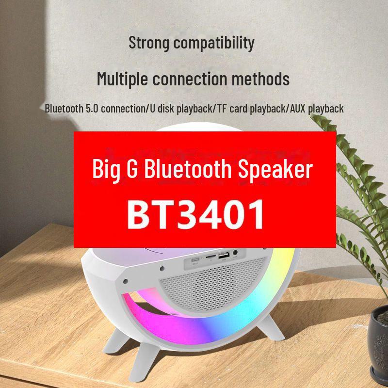2024 G3401 Smart Bluetooth Speaker with Wireless Charging, Alarm Clock, and Atmosphere Night Light
