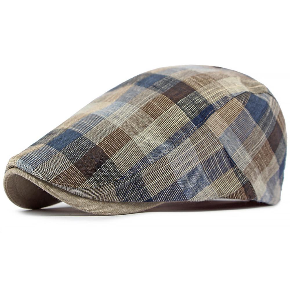 HT5056 Mens Berets Women New Spring Summer Sun Cap Artist Painter Beret Hat Male Female Ivy Flat Cap Adjustable Plaid Beret Caps