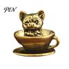 Artistic Home Office Desk Decor Miniature Teacup Cat Statue, Cute Brass Dog Figurine, Landscape Decorative Accents Collectable Animal for DIY