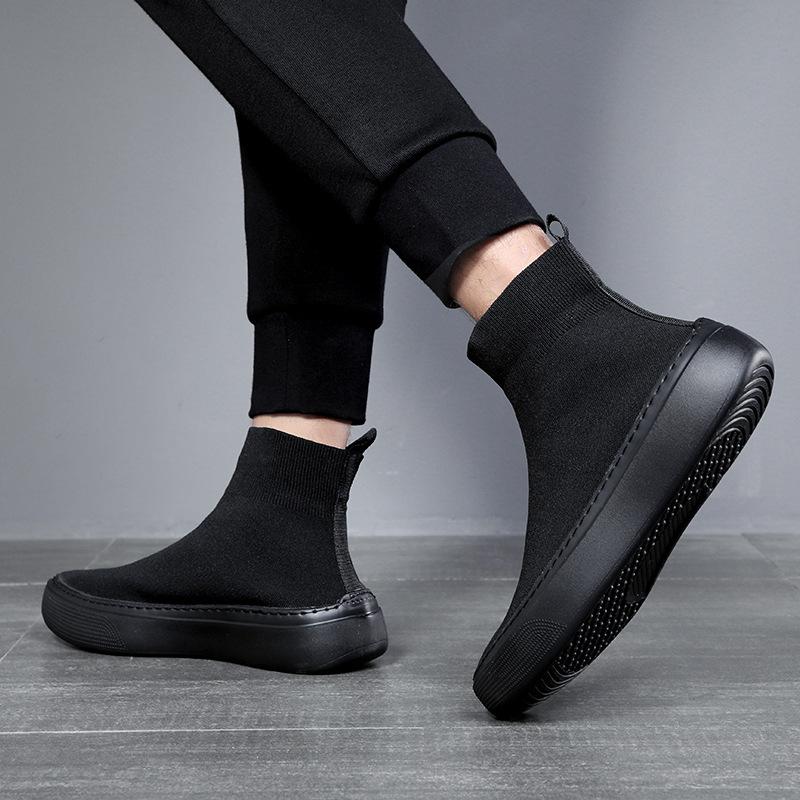 2025 new spring men's shoes versatile casual height-increasing canvas shoes men's high-top socks trendy shoes